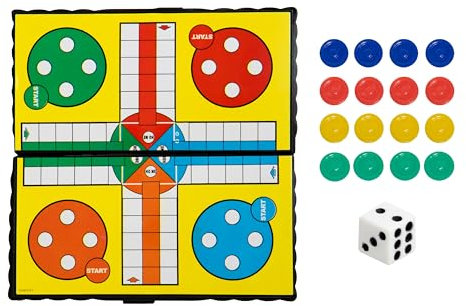 Parchís Mini de Viaje, Juego de Estrategia y Diversión, Tablero con Compartimento para Guardar Fichas, Plástico, 13x13,5 cm, Niños y Adultos, 4 Jugadores (Mini Parchís)