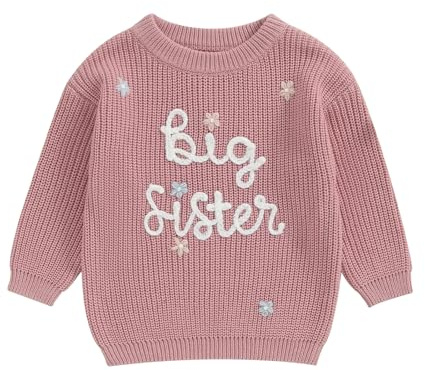 L&ieserram Baby Kids Girl Knitted Jumper Sweater Newborn Long Sleeve Knitwear Toddler Casual Top Clothes Sister Matching Pullover Outfit Grows Autumn Winter (A Big Sister - Rosa, 4-5 Years)