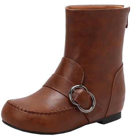 XIEPP Stivaletti da donna con zeppa per inverno e autunno stivaletti con tacco piatto e punta rotonda con zip, marrone, 39 EU