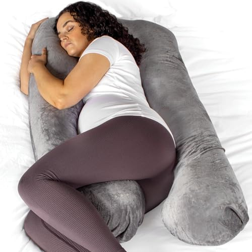 Aamira Cuscino per gravidanza, in memory foam, a forma di U, per maternità, supporto per tutto il corpo, per dormire, lavabile in lavatrice e sfoderabile, colore: grigio scuro