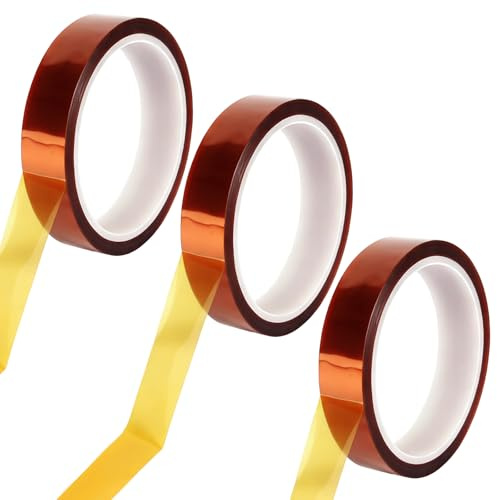 3 Rotoli Nastro Adesivo Resistente Alte Temperature 20 mm x 33 m Nastro Resistente al Calore Senza Residui Nastro Termico per Sublimazione Nastro Kapton per Circuiti Stampati Trasferimento Termico