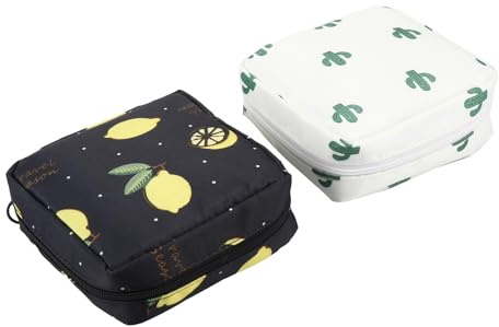 ibasenice Bolsa Portátil Multifuncional para Compresas y Discos de Lactancia 2 Piezas Tela Duradera Tamaño Pequeño Beige Cactus y Negro Limón para Cuidado Personal y Viaje