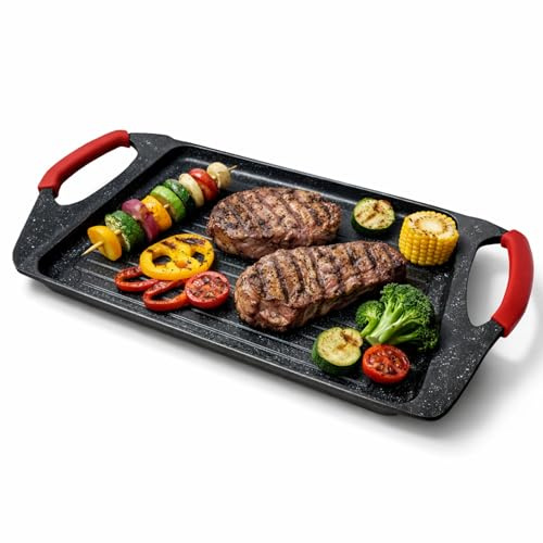 NAMAI - Bistecchiera Induzione Rettangolare, 45,5 CM x 27 CM, Rivestimento Antiaderente, Alluminio Pressofuso, Adatta In Lavastoviglie, Piastra Per Induzione (Plancia 45,5 x 27 CM)