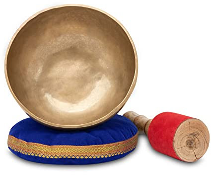 XDrum Omshanti Klangschale 22 cm Komplett Set - Gewicht: 1500g - handgemacht in Indien - ideal für Meditations- und Therapiezwecke - inklusive passendem Kissen und Schlägel