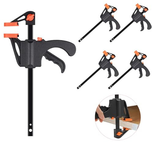 JIZZU 6Pcs 4pulgadas Sargentos de Barra, Sargentos Carpintero, Abrazadera de Rápido Agarre, Abrazaderas de Carril para Trabajar la Madera, Herramienta de Carpintero