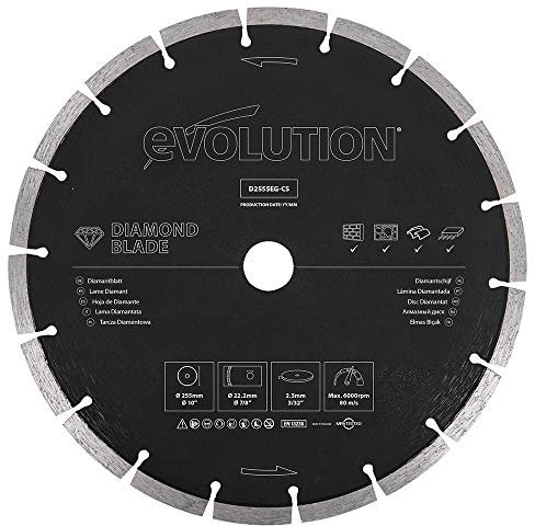 Evolution Power Tools D255SEG-CS Diamond Blade For Disc Cutters - Segmented Edge For Cutting Masonry, Such as Brick, Reinforced Concrete and Stone, 255 mm
