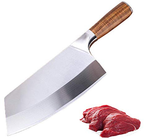 Coltello da cucina, 20 cm Meat Cleaver Ultra Sharp, Acciaio inossidabile ad alto tenore di carbonio con manico in legno, Coltello cuoco cinese professionale per cucina e ristorante