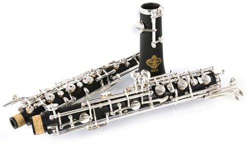 Rochix Nivel SH15 Oboe para principiantes, cuerpo de madera compuesta plateada, tono C semiautomático con 1 hojas, 1 paño limpieza, hisopo soporte descanso del pulgar, estuche y más