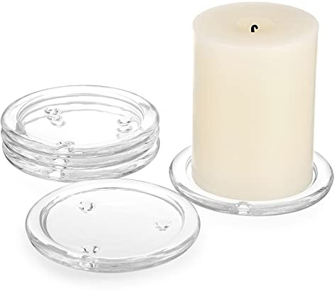 OwnMy 5PCS Clear Glass Candle Plates 3 Inch Pillar Candle Holders, Glass Coasters Small Round Candle Base & Plates and Trays for Dining Wedding Table Centerpieces