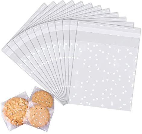 100PCS Self Seal Cellophane Bags for Sweet - 10 x 15 cm White Polka Dot Self-Seal Translucent Cookie Bags,for Sweet Chocolates Biscuit Candy party favors (10x15cm) - Wancala