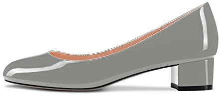 Castamere Bloc Chunky Bas Kitten Talon Heel Rond Fermé Bout Escarpins Slip-on Cute Classique Dress Chaussures Gris Vernis 39 EU
