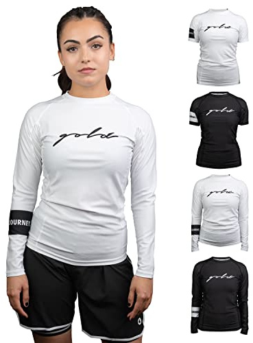 Gold BJJ Foundation Women's Rash Guard - No-Gi and Gi Jiu Jitsu Rashguard for Women (Long Sleeve, White, L)
