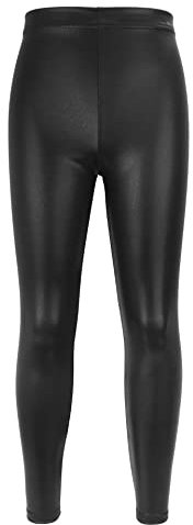NewL Kinder Mädchen Tanzhose Gymnastik Glänzend Metallic Tanzleggings Skinny für Performances Kostüm (Schwarz, 7-8 Jahre) Tag Größe 130