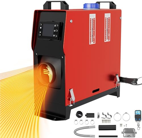 YRHome 12V Diesel Lufterhitzer Standhezung Diesel 8KW Air Diesel Air Standheizung Heizung Auto Heizung Dieselheizung mit Fernbedienung LCD & Luftauslass für LKW Wohnmobil Auto RV (Rot + Schwarz LCD)