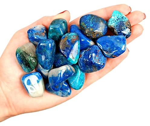 TENET - 3 st polerad och slät natursten för kristallterapi, reiki och meditation - 20-25 mm (CHYSOCOLLA-BLUE SHATTUCKITE)