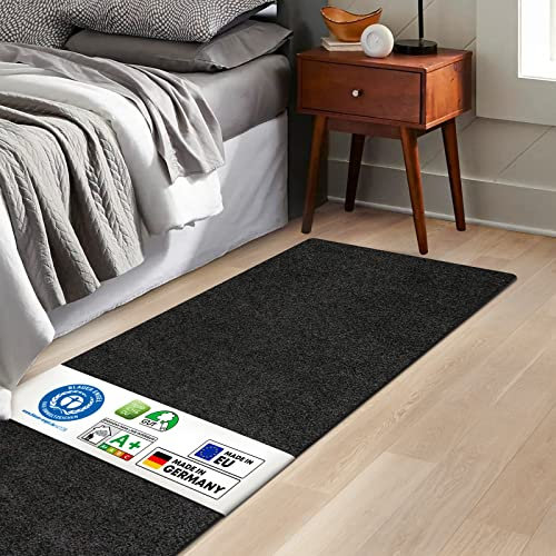 KARAT Alfombra de cama Barcelona – Shaggy borde de la cama – Alfombra para dormitorio salón – Alfombra mullida (80 x 160 cm, negro)
