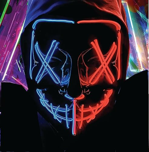 TK Gruppe Timo Klingler LED Grusel Maske - wie aus Purge für Halloween, Fasching & Karneval als Kostüm für Herren & Damen (rot/blau)