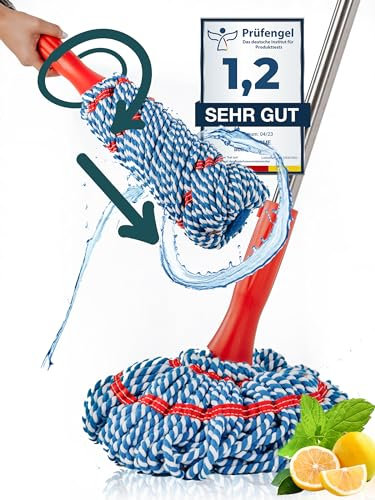 WONDERHOME EasySqueeze Wischmopp mit Auswringfunktion – Bodenwischer Set mit Anti-Kratzschutz - Leichte Anwendung für jeden Boden - Bestelle deinen Wischer mit 135cm Teleskopstange jetzt!