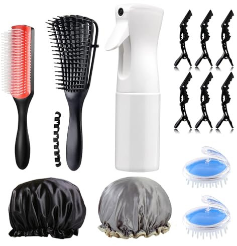 Ziyero Haarbürste Set Für Lockiges Haar Mit Entwirrbürste, Haarbürste Ohne Ziepen, Sprühflasche Haare, Kopfhaut Massagebürste, Haarspangen Und Seidenhaube Zum Schlafen Für Welliges/Nass/Trocken/Langes