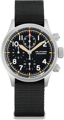 Militado Relojes Cronógrafo Militares 39 mm Reloj Piloto de Cristal de Zafiro VK61 Relojes de Pulsera Luminosos de Cuarzo para Hombres Reloj Deportivo Resistente al Agua 100 M con Correa de Nailon