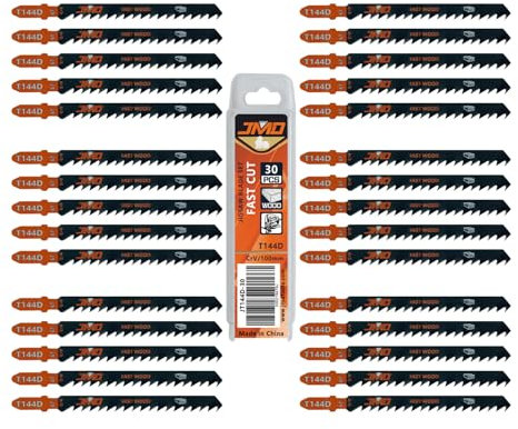 JMD Lot de 30 lames de scie sauteuse T144D 6TPI de 10,2 cm avec tige en T pour scie sauteuse à bois, lames de scie sauteuse pour plastique, compatibles avec RYOBI Milwaukee Makita Bosch DeWalt, etc