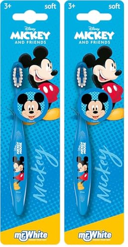 Mr White Cepillo de dientes manual con tapa protectora - Mickey y sus amigos - Mickey (Paquete de 2)