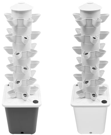 OUKANING Vertikal Hydroponik Turm mit Licht 30Pods - Hydroponic System Indoor mit 10L Wassertank Hydroponisches Anzuchtsystem Garten Hydroponic Tower Hydrokultur für Kräuter Obst Gemüse (Grau)