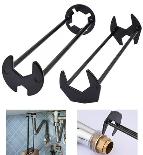 NIHESIM 2Pcs Bath Taps Spanner Basin Wrench Under Sink Plumbing Tool, Easy Around The Base, Useful Sink Wrench for Tight Spaces Remove Tap Fittings Lock Nuts, 7 Different Size Nut Openings