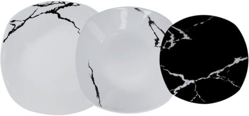 Servicio de platos de 38 piezas para 12 personas | Resistente porcelana blanca y negra diseño moderno mármol elegante refinado | Uso diario, ocasiones especiales, lavable en lavavajillas