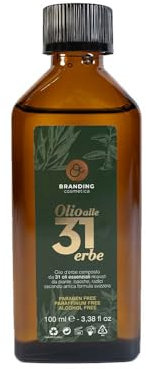 BRANDING COSMETICA Olio 31 erbe Miscela di oli essenziali per diffusori azione balsamica, massaggio e aromaterapia, senza parabeni, paraffina e alcool 100 ml