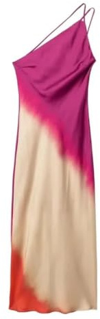 Robe mi-longue asymétrique tie-dye for – Robe de soirée plissée à épaules dénudées et dos nu, rouge – XS
