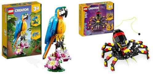 LEGO Creator 3 in 1 Exotic Parrot to Frog to Fish + 3in1 Wild Animals: Surprising Spider Toy - Transforms into a Scorpion Figure or a Snake 31136 +31139