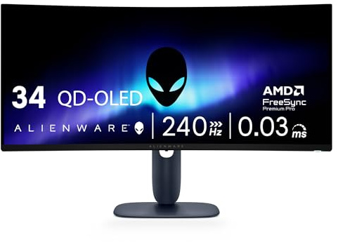 Alienware 34 240Hz QD-OLED Curved Gaming Monitor - AW3425DW - 34.2-inch WQHD (3440 x 1440) 0.03ms Display, 1800R Curve, AMD FreeSync Premium Pro, VESA AdaptiveSync, DisplayHDR TrueBlack 400