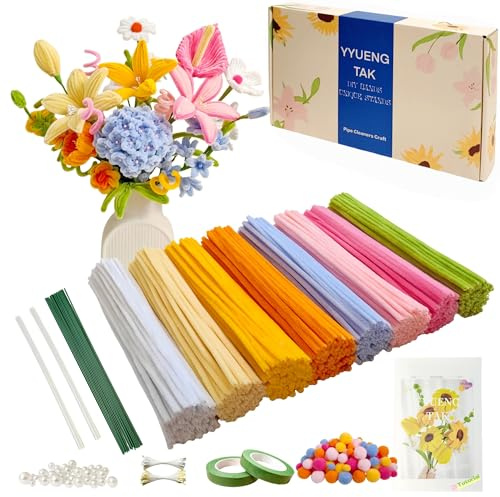 YYUENG TAK 500 piezas Limpiapipas Manualidades Colores Dopamina,Set de Limpiapipas Flores, con Instrucciones y varios accesorios,para Regalos Artesanales y Decoración del Hogar,Pipe Cleaner Flower kit