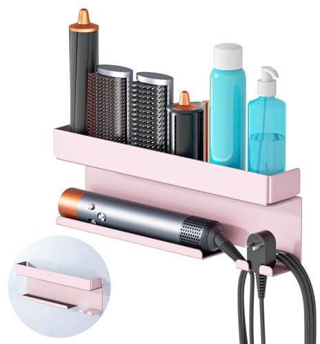 YYBO Supporto Asciugacapelli da Parete, Porta Phon da Muro Adesivo per Asciugacapelli Accessori Styler Curling Device, Porta Phon e Piastra per Camera da Letto, Bagno (Oro Rosa)