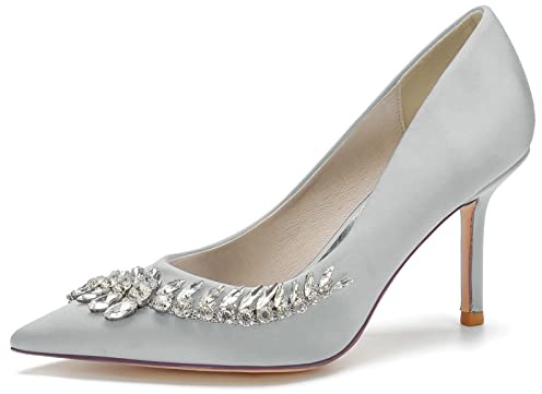 RBQIZVW Scarpe da Donna con Tacco Alto, Pumps Chiusi con Punta a Spunta, Tacco a Spillo, Slip-On, Scarpe Sexy da Donna per Abito, Matrimonio, Festa da Ballo,Argento,39