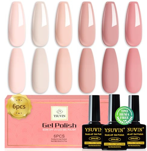 YSUVIN Vernis Semi Permanent, TPO-FREE HEMA-FREE 6 Couleurs Rose Nude, lot Gel Nail Polish Vernis Gel UV Semi Permanent Soak Off UV Toute La Saison DIY Kit de Manucure, 8ml