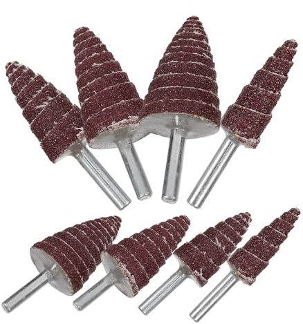 LOORGVEL Kit 8 Pezzi Mole Abrasive a Forma di Cono Ruote Lamellari Abrasive Teste di Levigatura in Carta Vetrata 6Mm Ruote di Ricambio Piccole per Levigatura e Lucidatura Professionale
