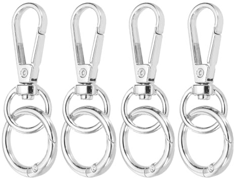QUARKZMAN 4 Piezas De Mosquetón Giratorio Gancho De Presión De 2.4 Plata | O Mosquetón De Apertura Doble, Con Anillo De Resorte, Para Manualidades Bolsas Joyerías Cordones
