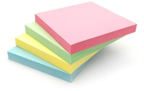 400 Pastel Sticky Notes (76x76mm) - Colourful Removable Adhesive Memo Pads in Blue, Pink, Green, Yellow | Set of 4 Pads (100 Sheets Each) | Office, Home & School Use - 4 Packs