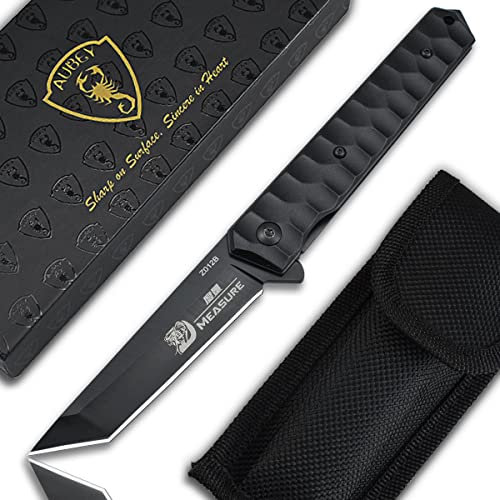 AUBEY Einhandmesser,Tanto Klappmesser, EDC Messer, Outdoor Survival Taschenmesser mit Clip Pocket Flipper Knife (Tanto Klinge)