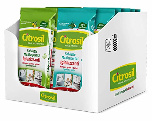 Citrosil Home Protection - Salviette Multisuperfici Igienizzanti, Rimuovono Sporco, Germi e Batteri, Limone ed Eucalipto, 40 Panni x 12 Confezioni
