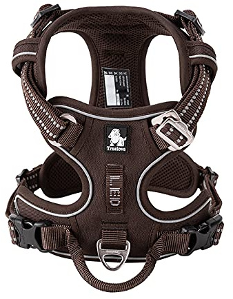WINHYEPET True Love No Pull hundsele extra reflekterande husdjurssele för små medelstora hundar justerbar för löpning promenader vadderad mjuk nätväst enkel kontroll TLH56512 (brun, XL)