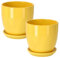 KOTARBAU® Lot de 2 Pots de Fleurs en céramique pour Fleurs et Plantes - Diamètre : 17 cm - avec bac d'égouttement - Jaune