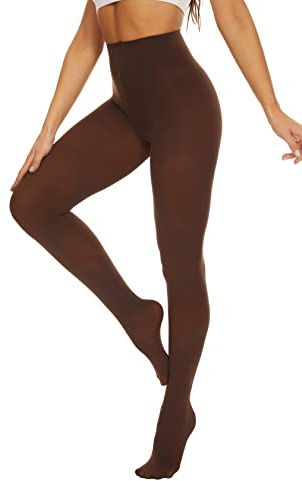 DUCMODA Womens 80 Denier Opaque Tights, Women's Soft Solid Color Footed Pantyhose, High Waist Stocking with 30+ Colors-S-M-Coffee