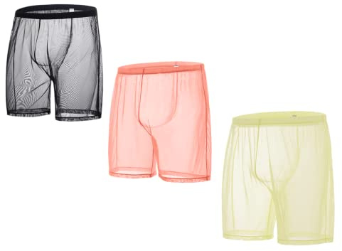 BIATWOWR Sexiga nät sjö-through shorts mäns boxers underkläder lös lounge transparent unlined långa ben mäns trunks