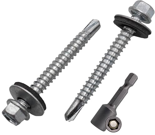 SKIR'CO (80 st) Förzinkade takskruvar 5,5 x 50 mm, sexkantshuvud, DIN 7504-K Självborrande skruvar med EPDM tätningsbrickor