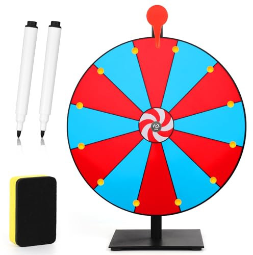 30cm Drehendes Preisrad, 12 Steckplätze Gewinnrad-Spinner mit Ständer Tischplatte RouletteRad mit Trockenlöschung und 2 Schwarze Markierungsstifte für Karneval Messen Feiertagsaktivitäten Spiel