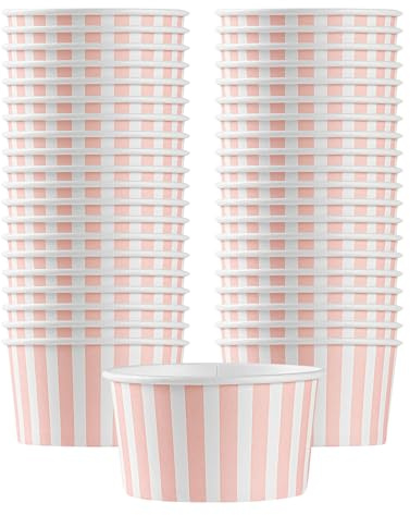 Coppetta 8-Ounce Dessert Cups, 50 Disposable Ice Cream Cups - Lids Sold Separately, Sturdy, Pink And White Paper FroYo Bowls, For Hot And Cold Foods, Perfect For Gelato Or Mousse - Restaurantware