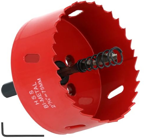 QWORK® Sega a tazza 75mm, M42 Sega a tazza bimetallica, con adattatore esagonale e punta di centraggio, per alluminio, ferro e legno, rosso